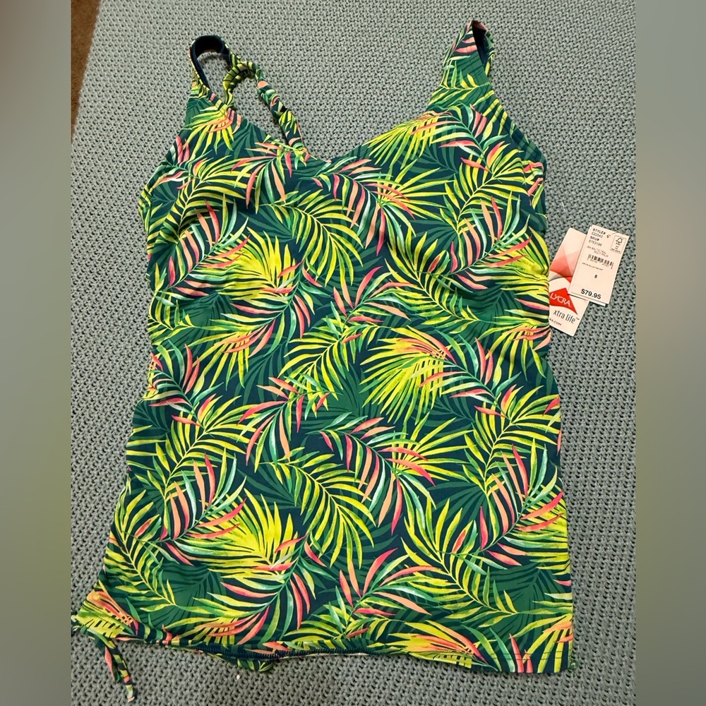 Lands End NEW 8 Adjust Swim Tankini Top Underwire Baltic Teal